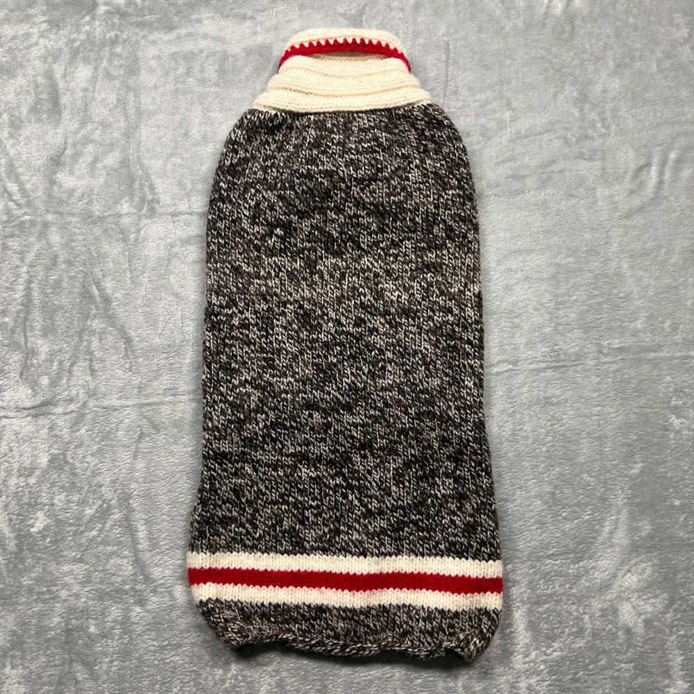 Handmade Sock Monkey Dog Sweater Pet Gray Marled Shawl Collar Knit Size Large